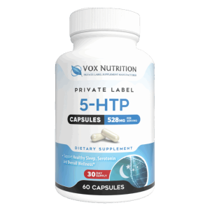 Image of 5-HTP supplement bottle, ready for Private Label, by Vox Nutrition